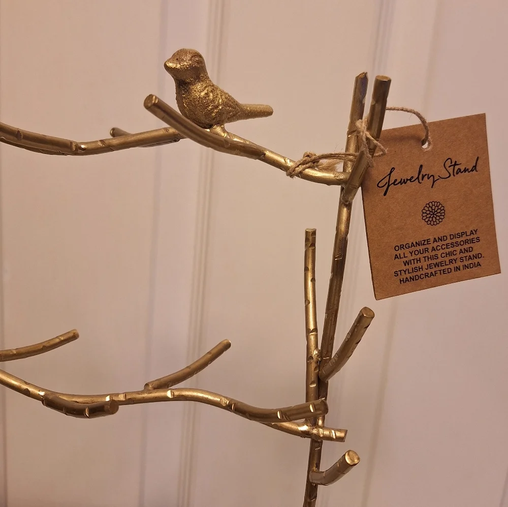 Birds Gold Metal Jewelry Display Stand Tree Branch Organizer Holder Gift for Her